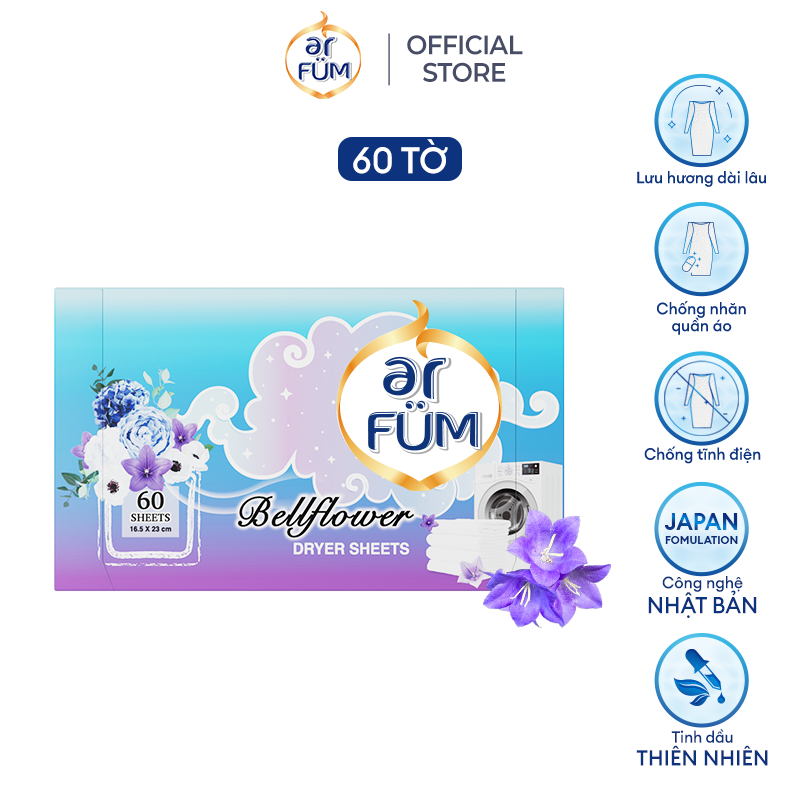 Giấy Thơm Arfum Dùng Cho Máy Sấy Làm Mềm Vải Và Chống Tĩnh Điện , Khử Mùi Tủ Giày, Tủ Quần Áo (60 Tờ/ Hộp)