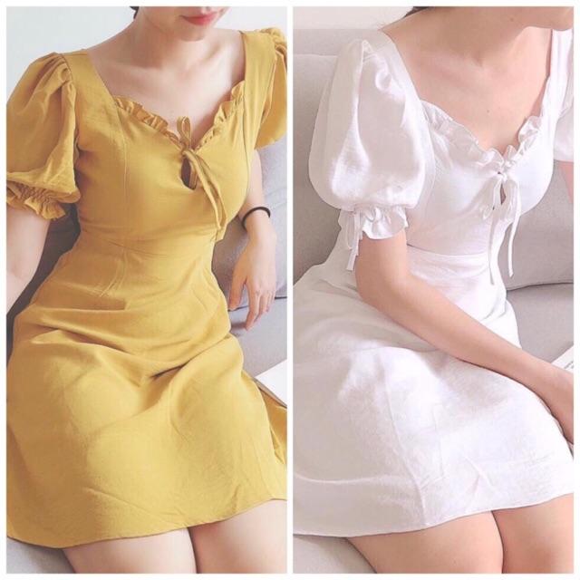 Đầm Xoè Tay Ngắn 2 Màu Freesize