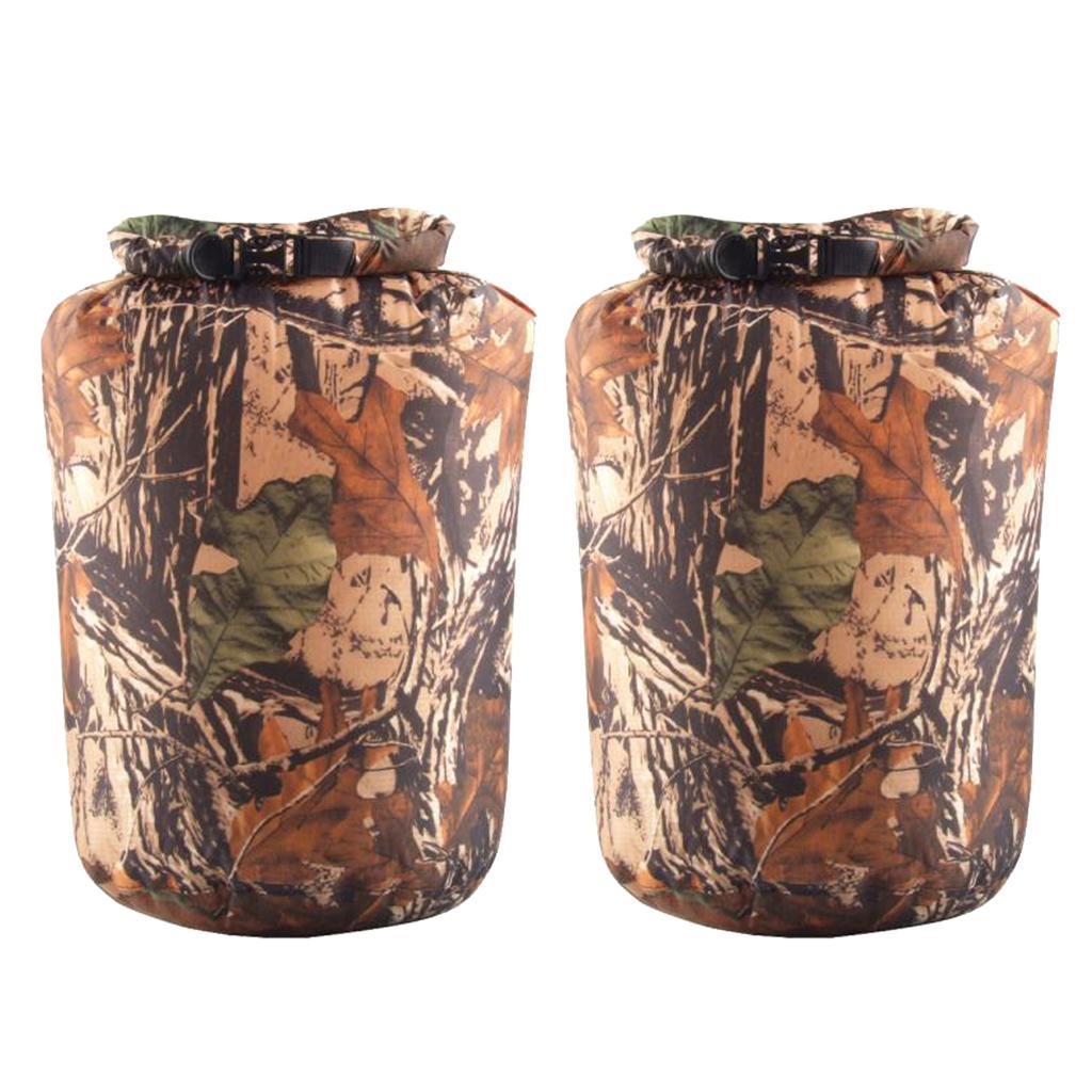 2 Pieces 12L Waterproof Roll Top Bag Dry Sack for Camping Floating Camo