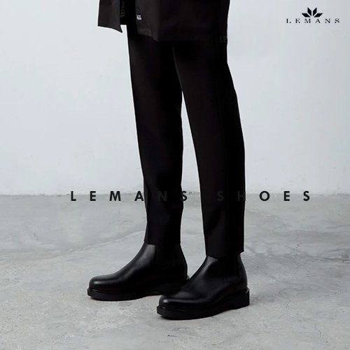 Giày da bò Chelsea Boots Black LEMANS CB66, đế Lemans cao 4cm, boot nam chelsea boot nam, bảo hành 12-24 tháng