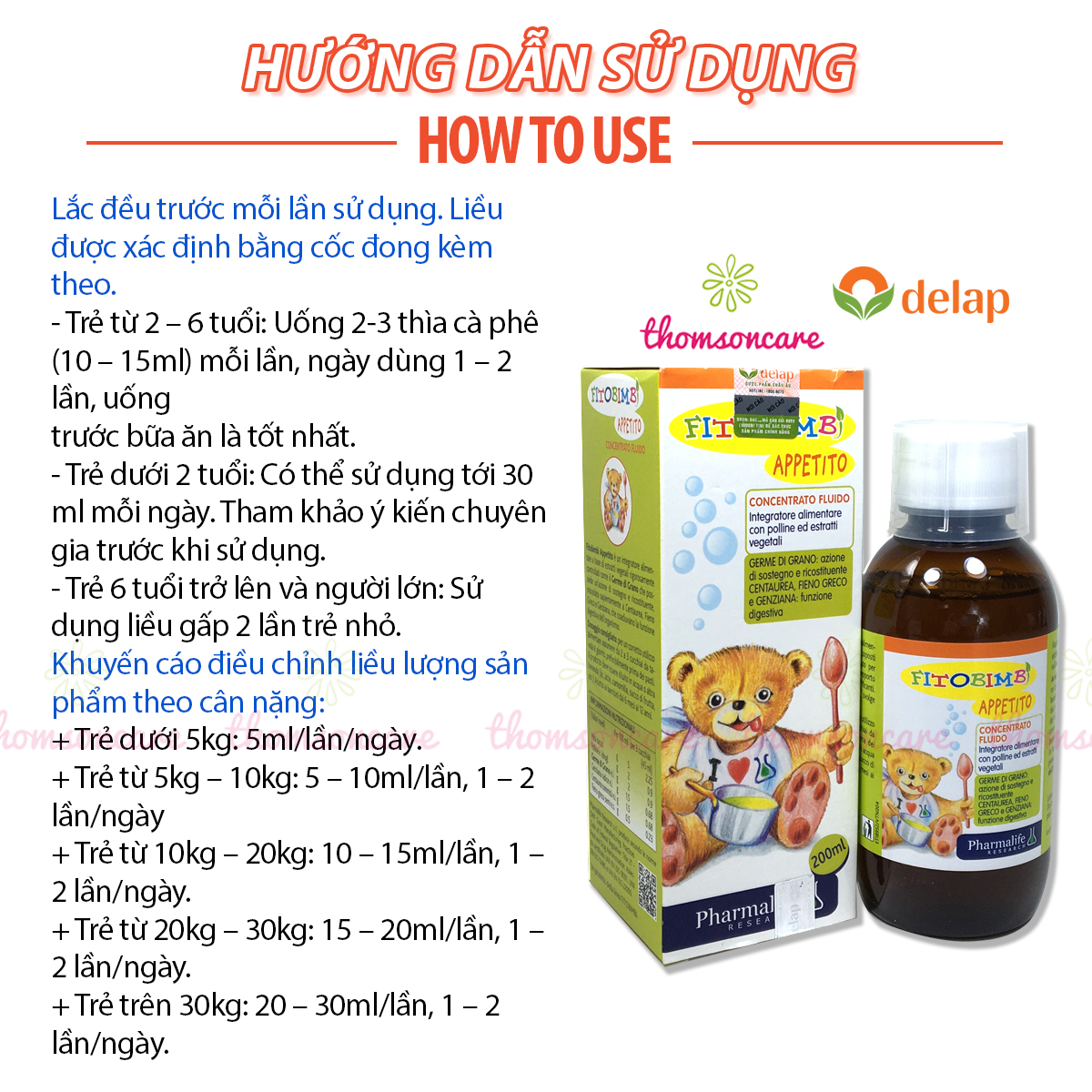 Siro ăn ngon cho bé Appetito Bimbi của Fitobimbi - Nhập khẩu từ Ý - Hỗ trợ tăng cường tiêu hóa, hấp thu