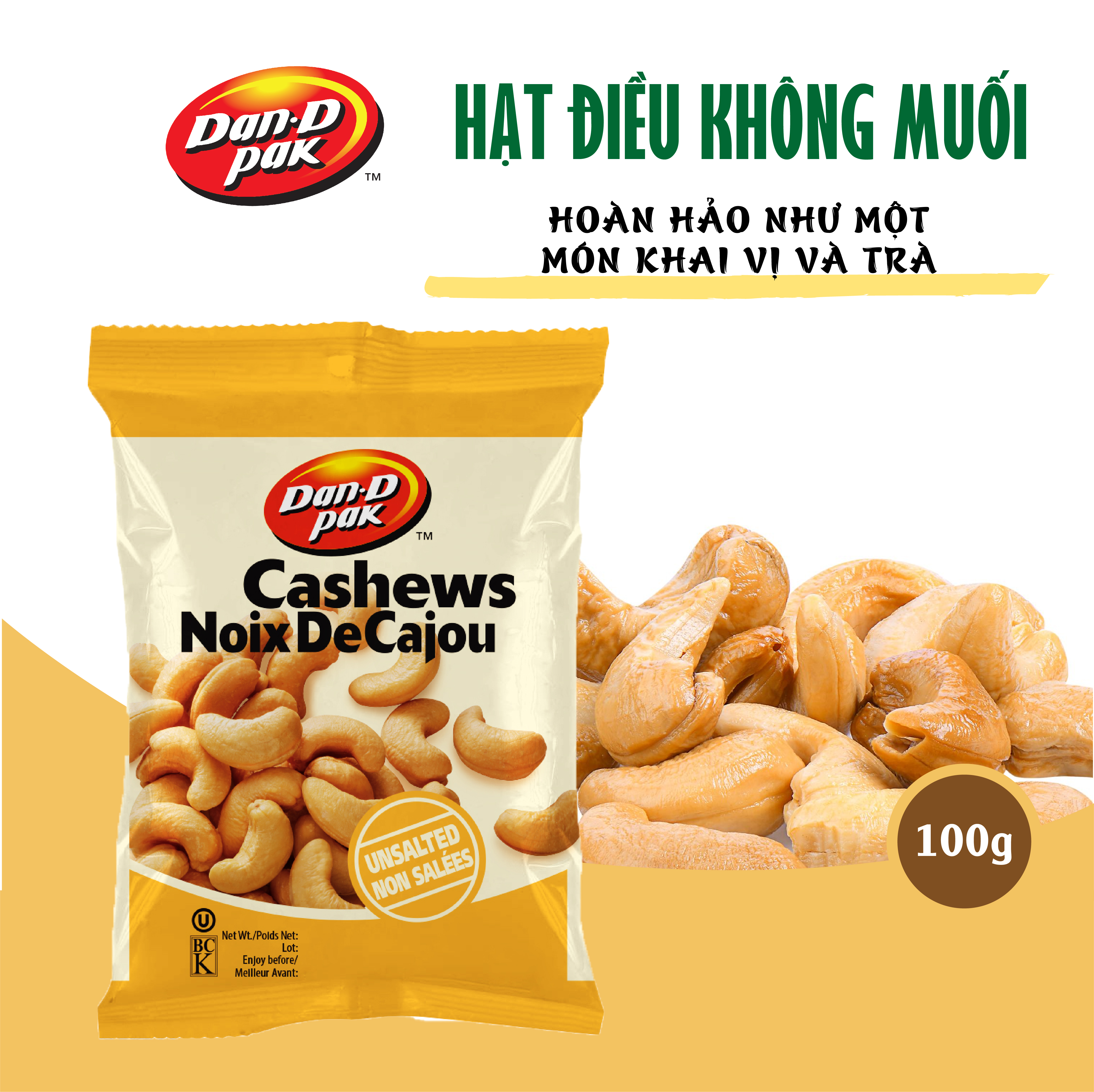 Hạt điều không muối 100g Dan.DPak