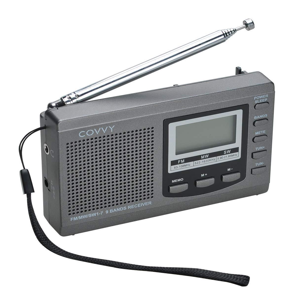 AM/FM SW1-7 Bộ thu radio di động 9 băng tần với loa và tai nghe, tiếp nhận tuyệt vời, hiển thị thời gian 12/24 giờ, radio kỹ thuật số, đèn nền, đồng hồ, báo động phát triển, với pin