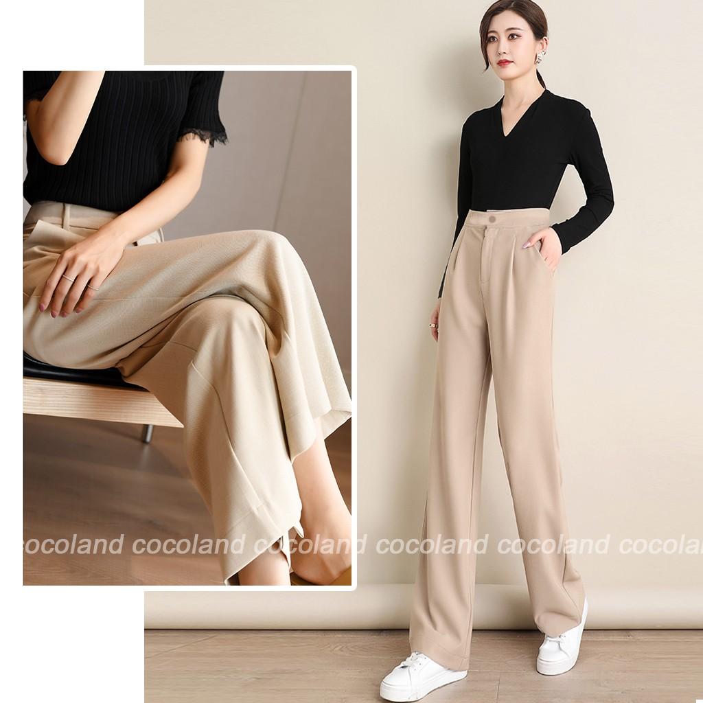 Quần culottes rộng cạp cao khoá trước 1 khuy- Quần ống rộng lưng cao khóa sườn dáng dài vải tuyết mưa vitex nhiều màu