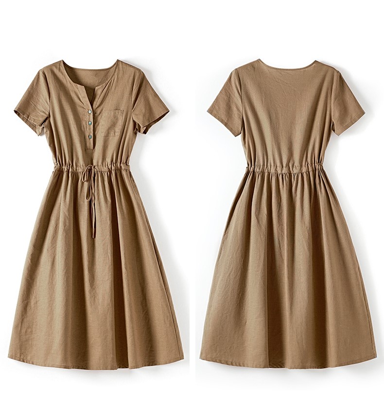 Đầm suông thiết kế mẫu mới xuân hè vải sợi Linen tự nhiên mịn mát da218