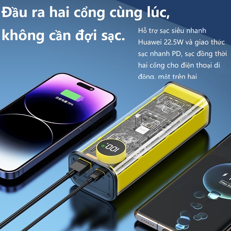 Pin Sạc màn hình nguồn LED Fast charging nhiều giao diện 20000mAh Power bank 22.5W