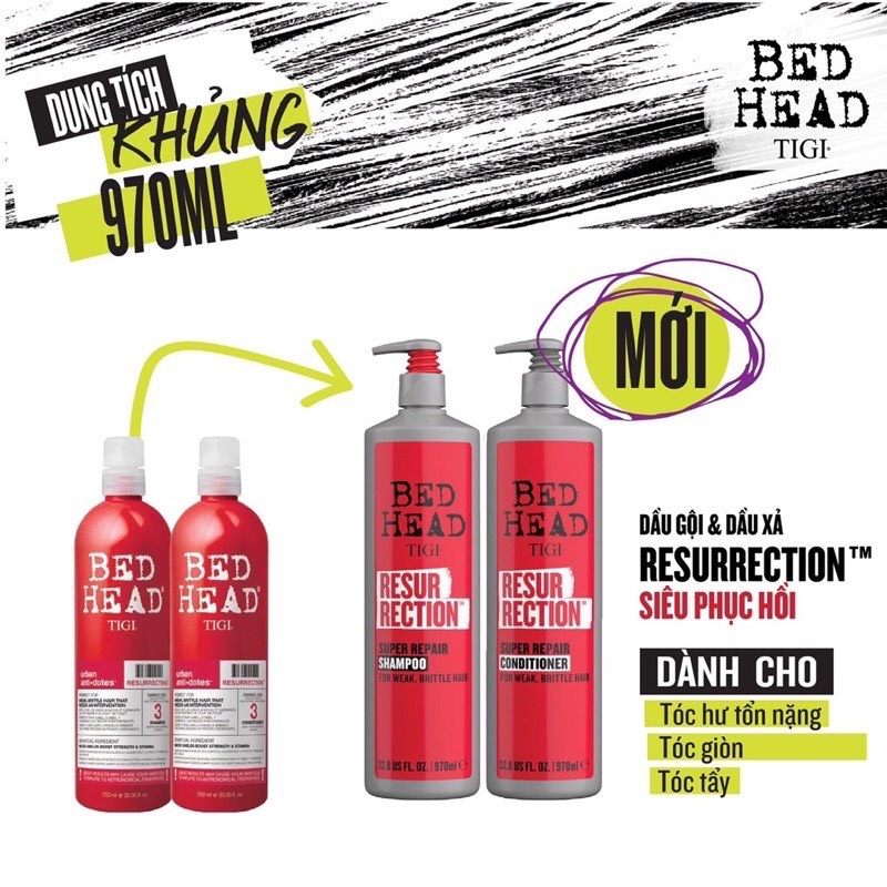 Dầu gội xả tái sinh Tigi Bed Head Resurrection Super Repair 400mlx2