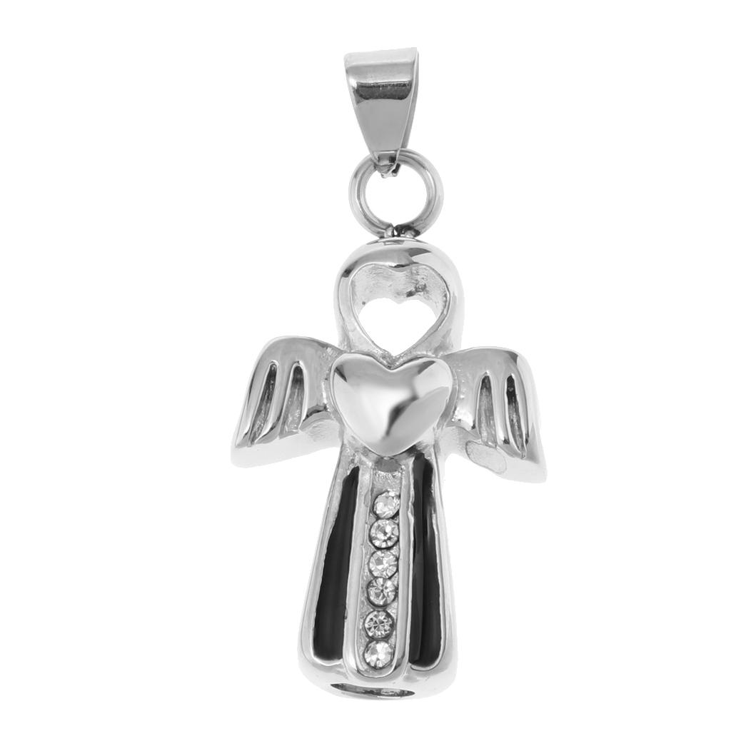 Silver Angel Wing Heart Cross Urn Pendant Stainless Steel Cremation Memorial