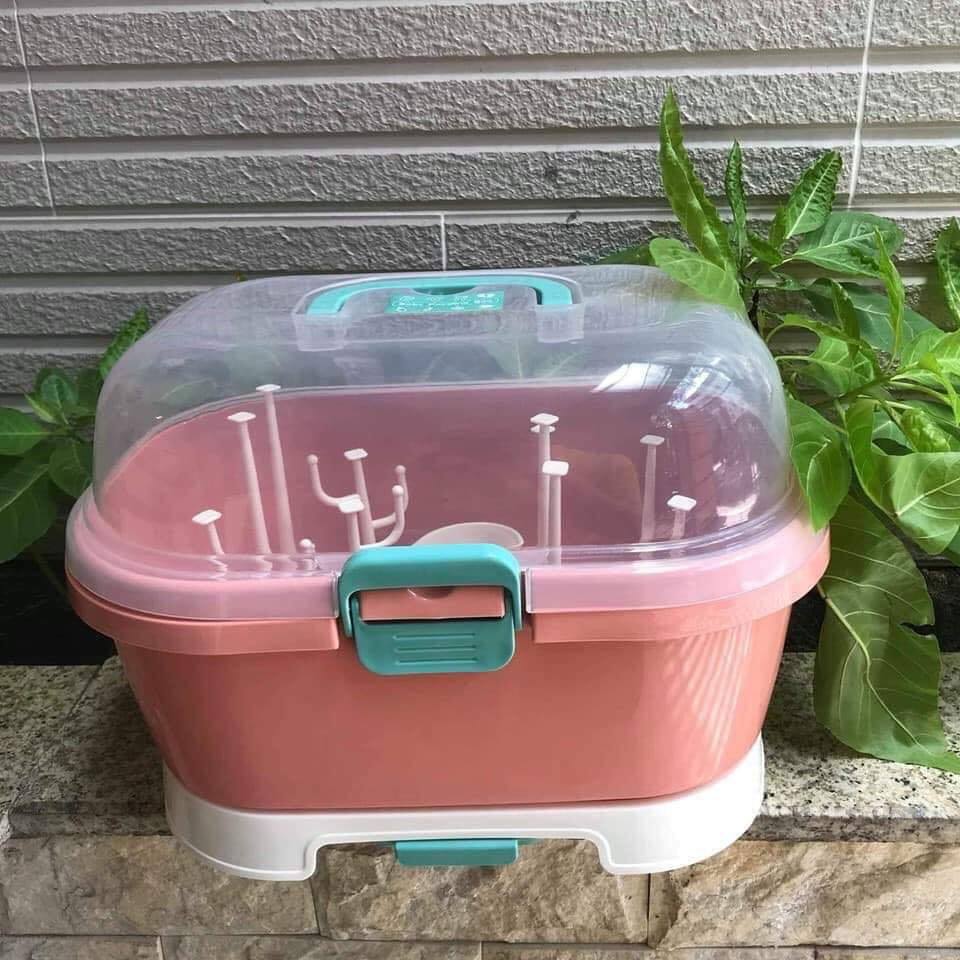 Giá úp bình sữa dạng hộp Box cao cấp bảo quản bình sữa, núm ti khỏi bụi bẩn