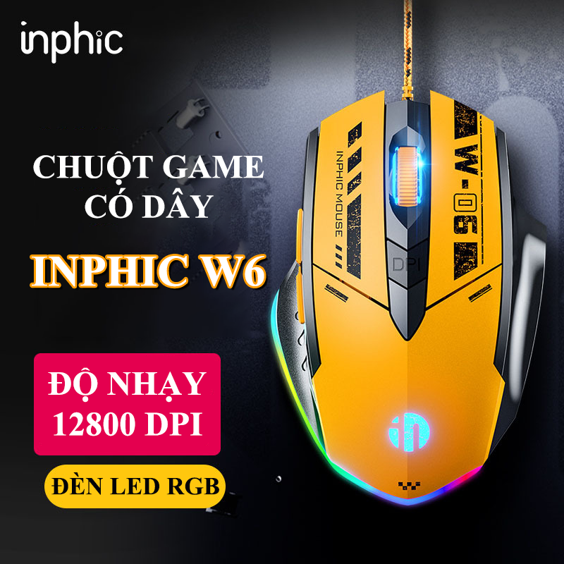 Combo bàn phím và chuột có dây chuyên game INPHIC K901 + W6 có đèn led 7 màu cực đẹp dành cho game thủ - Hàng Chính Hãng