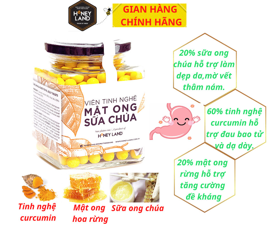 Viên Tinh Nghệ Sữa Chúa HONEYLAND 120g rất tốt cho người đau dạ dày và phụ nữ khi sinh + làm đẹp