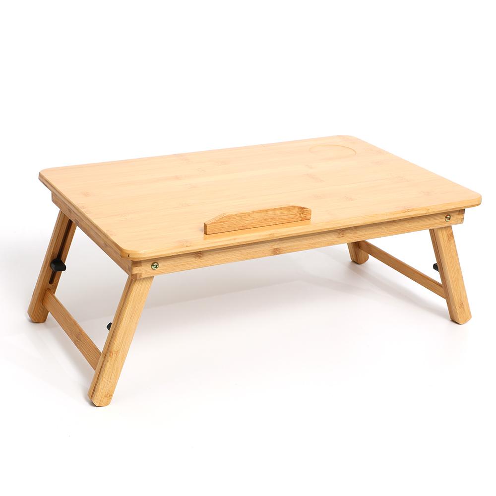 Foldable Bamboo Laptop Table 4-gear Adjustable Laptop Desk with Drawer Cup Slot for 13-15.6 inch Laptop