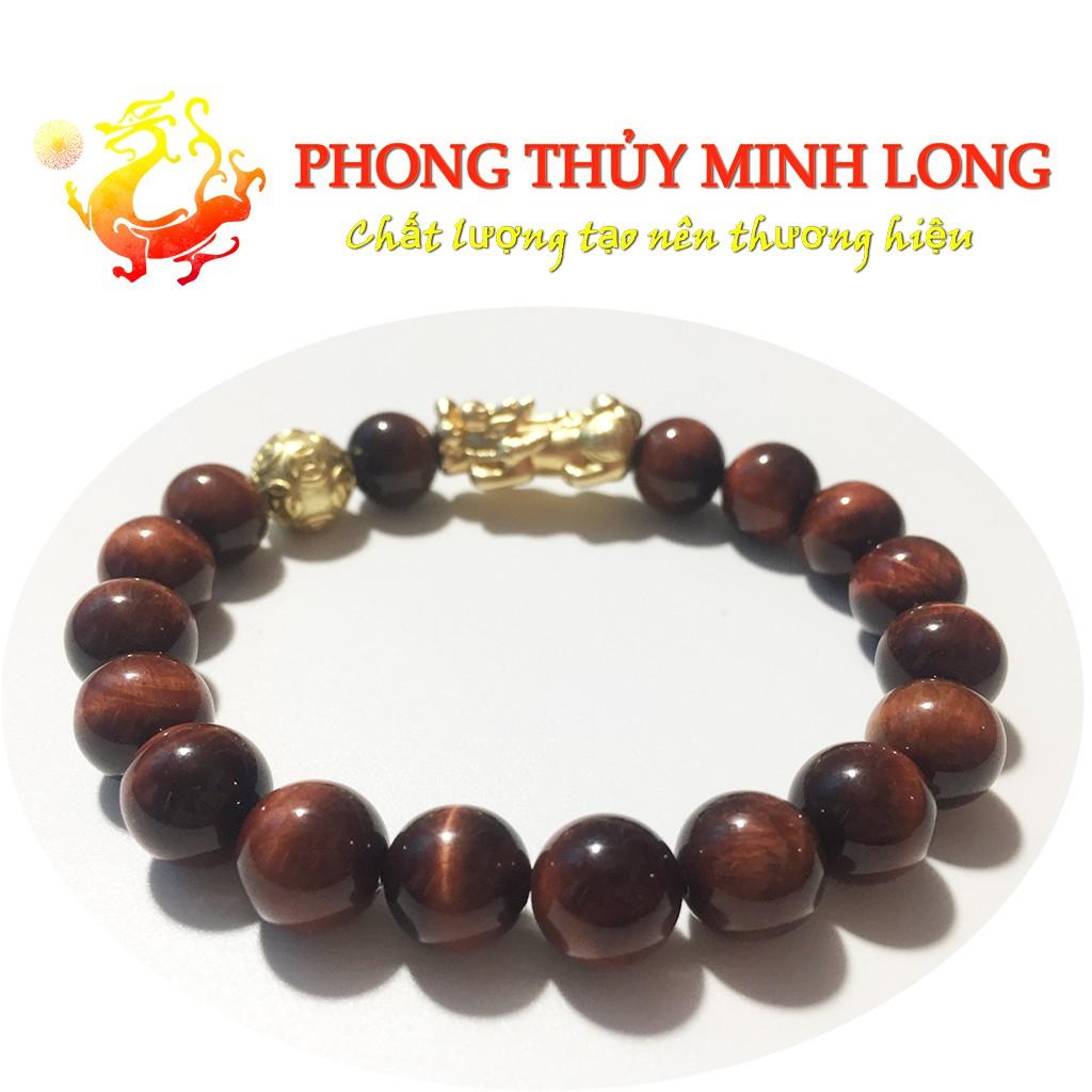 Vòng tay đá mắt hổ Đỏ Nâu 5A mix Tỳ Hưu và 1 hạt kim tiền hợp mệnh Hỏa và Thổ
