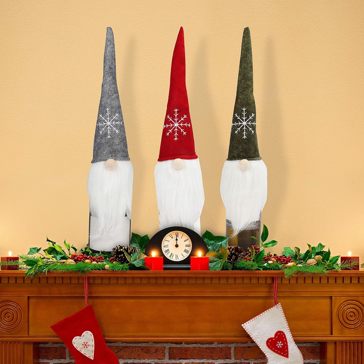 Nắp chai Giáng sinh - 42 x 19cm Trang trí chai gnome Thụy Điển Trang trí Giáng sinh gói quà cho chai rượu vang chai rượu sâm banh Chai mũ ông già Noel