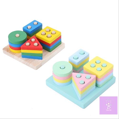 Đồ Chơi Thông Minh Thả Hình 4 Trụ Bằng Gỗ - Đồ chơi Giáo Dục Sớm