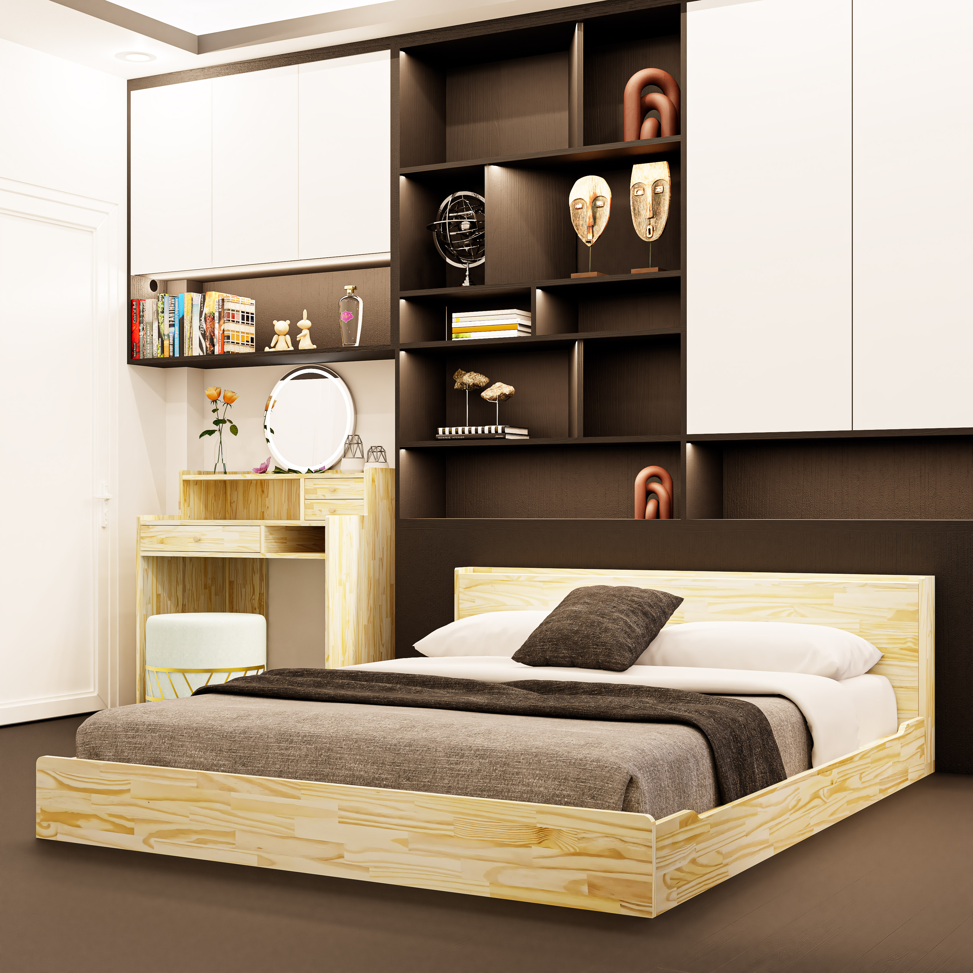 HAPPY FURNITURE , Gỗ tự nhiên , Giường ngủ bệt - GAMZE , GNG_186 GNG_187 GNG_188 GNG_189 , 214cm x 20cm, Dài x cao