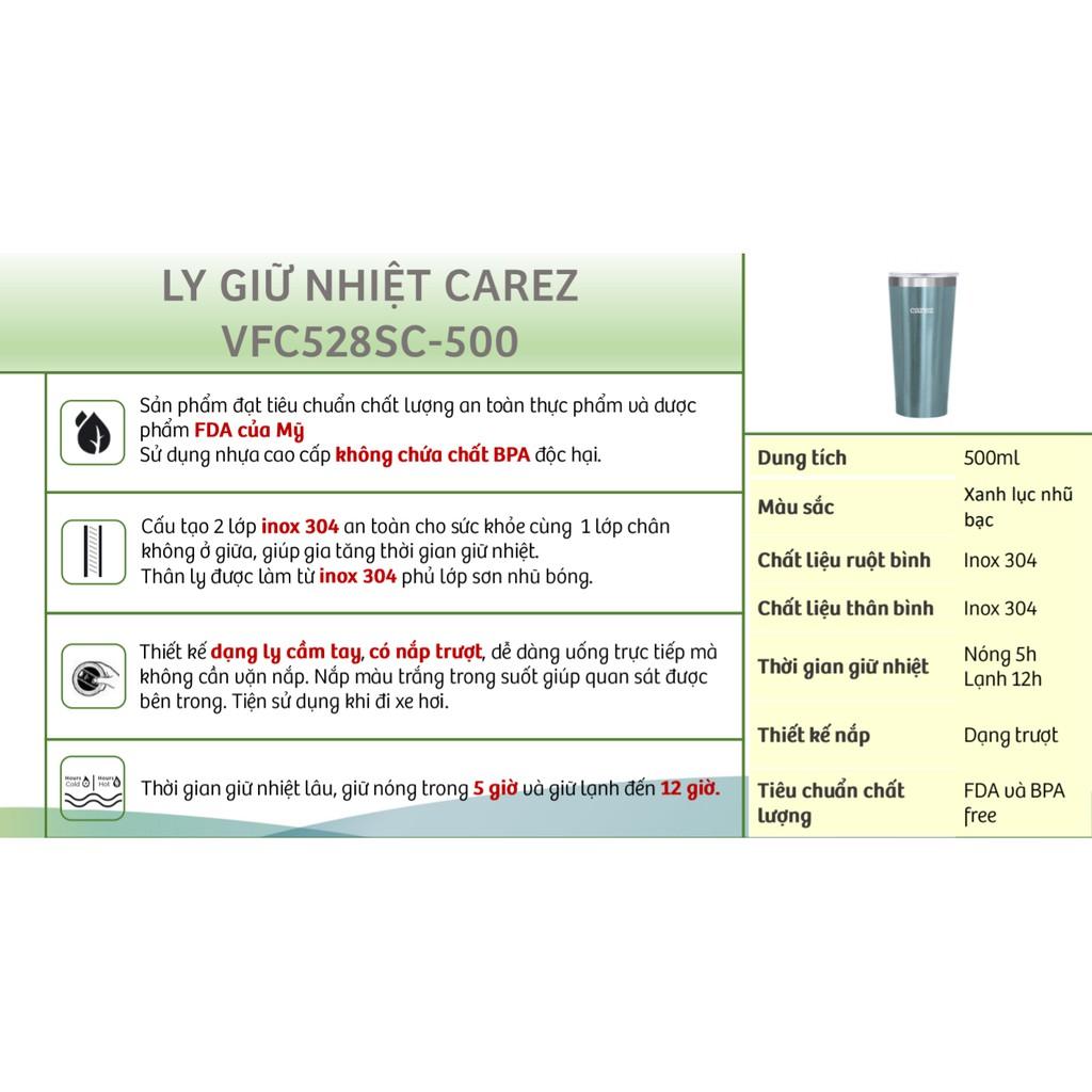 Ly giữ nhiệt cao cấp CAREZ VFC528SC-500ML , Inox 304, Không chứa BPA, Hàng chính hãng