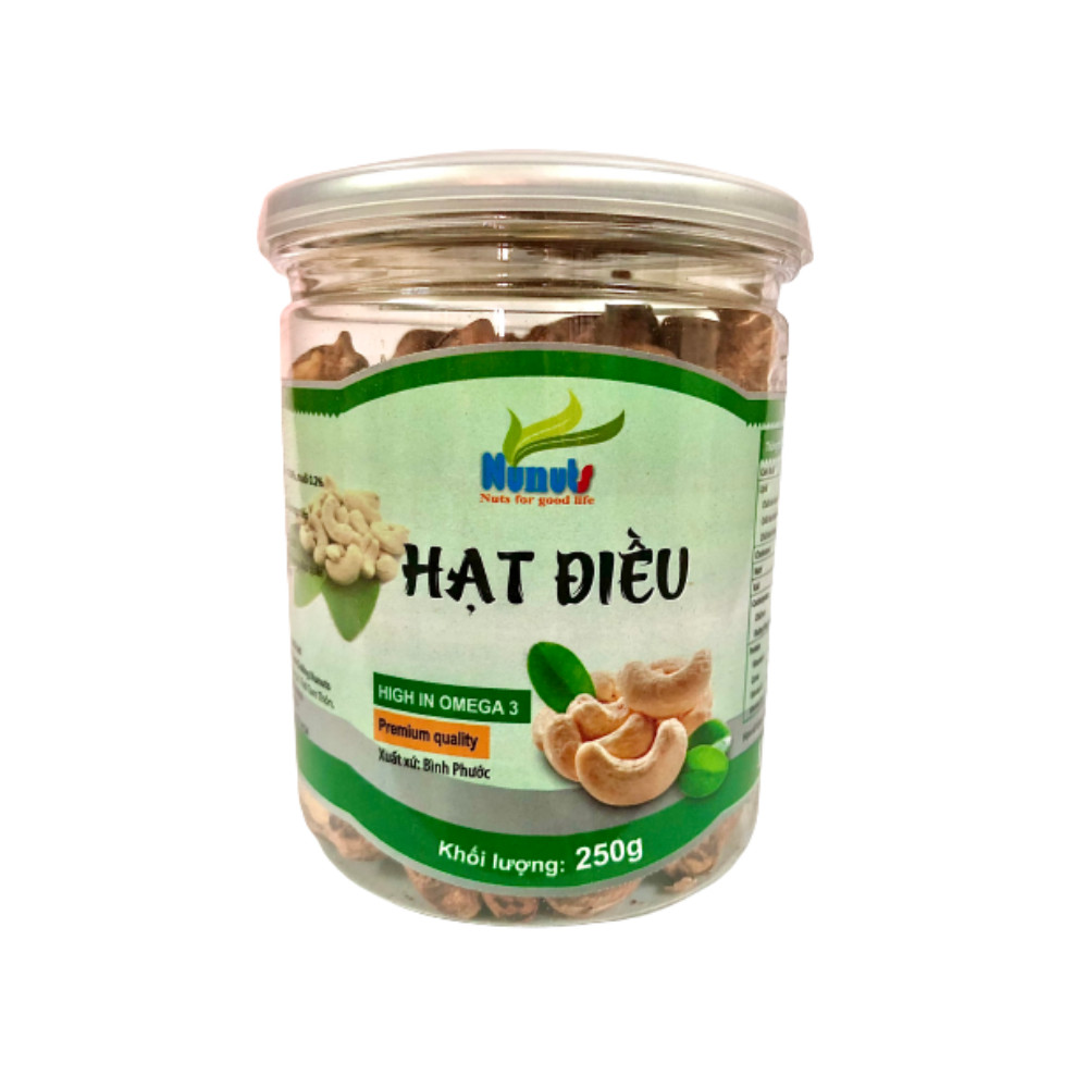 Hạt điều còn vỏ lụa Nunuts, loại nguyên hạt cao cấp, rang ít muối- hũ 250g