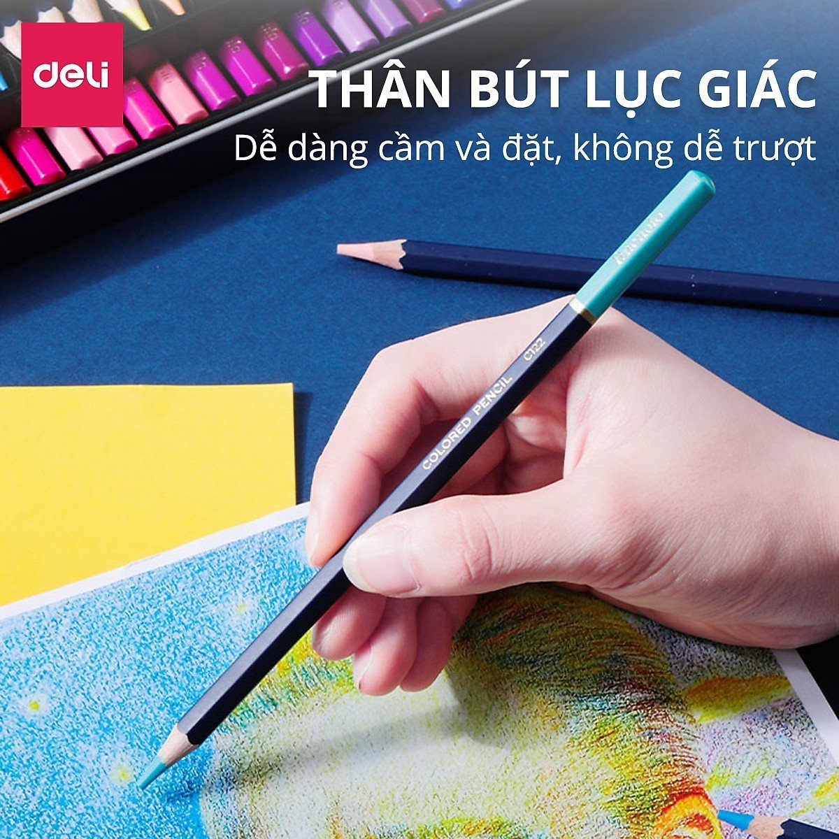 Bút chì màu gốc nước cao cấp 72 màu hộp thiếc kèm cọ tán Finenolo Deli EC129-72