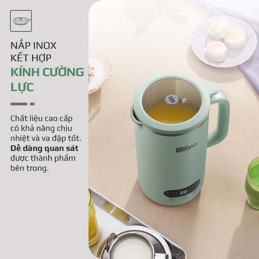 Máy Làm Sữa Hạt OLIVO CB1000, Nắp Kính Chống Trào, Tạm Dừng Khi Nấu, 880W-1.0Lit, Hàng Chính Hãng