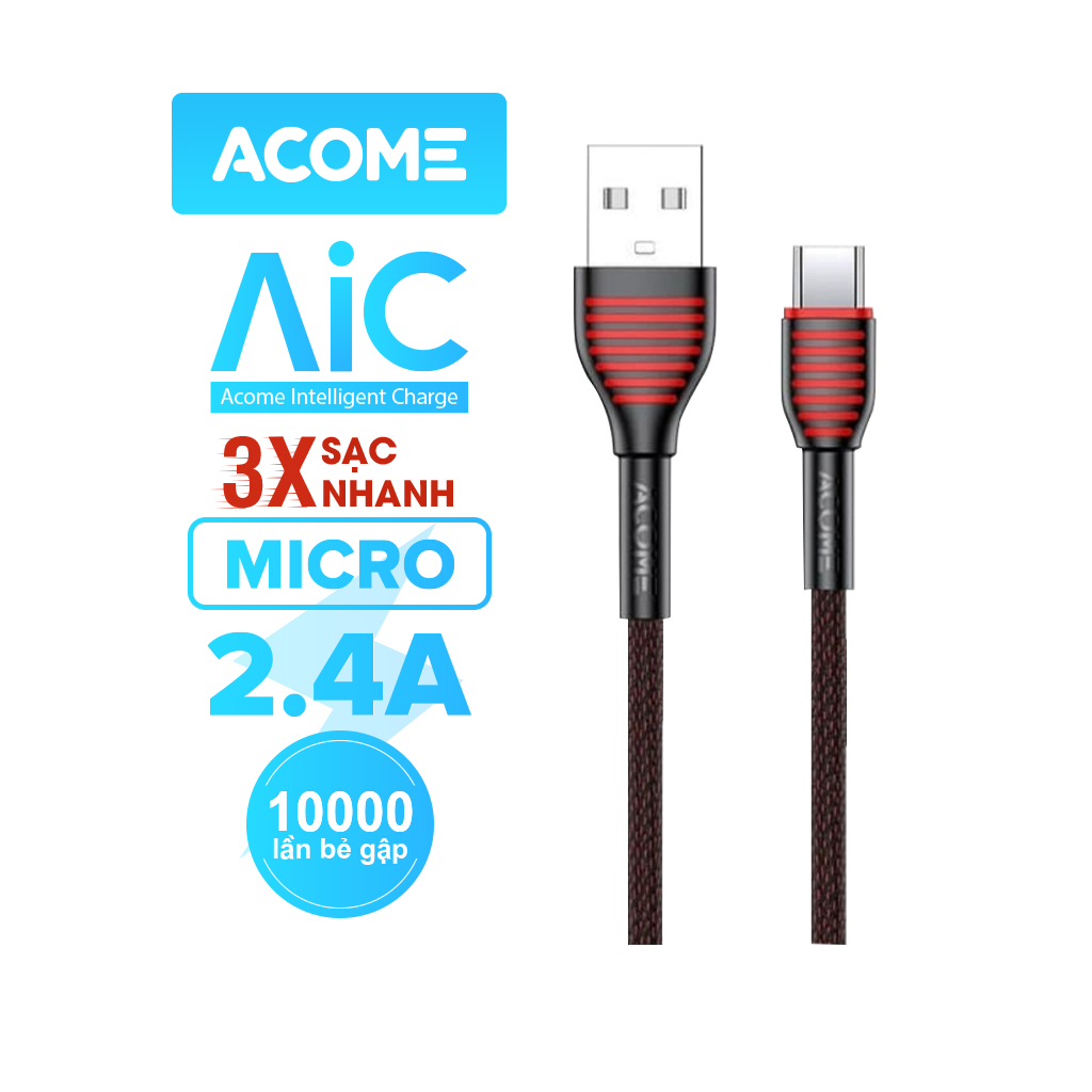 [[ Sạc Nhanh 3.0 - 10,000 Lần Bẻ Gập ]] - Dây sạc Type C, Micro | Acome - ASC-010/ASM-010 - Hàng Chính Hãng