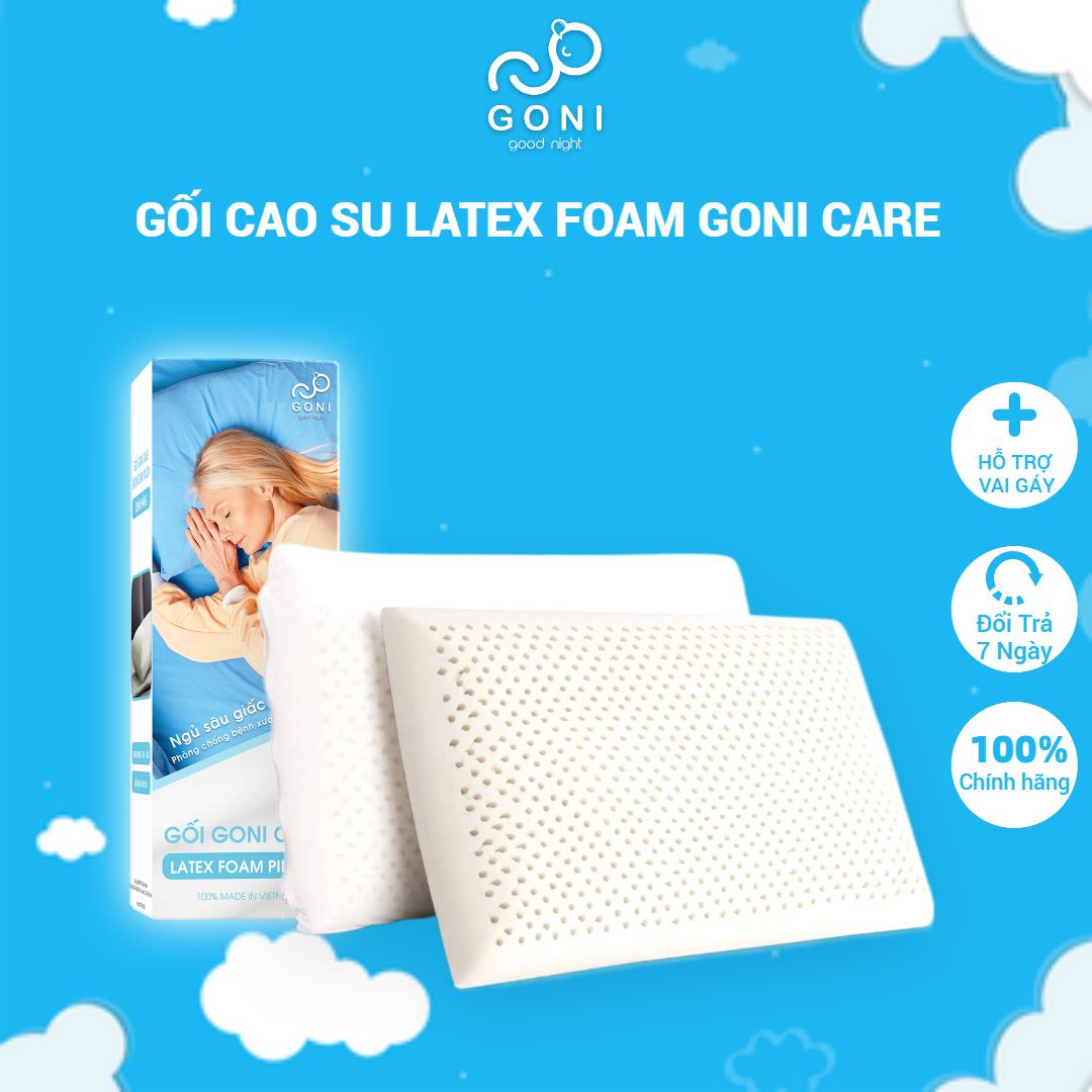 Gối Cao Su Latex Foam Goni Care 40x60cm Đàn Hồi Cao, Kháng Khuẩn, Thoáng Khí, Chống Đau Vai Gáy