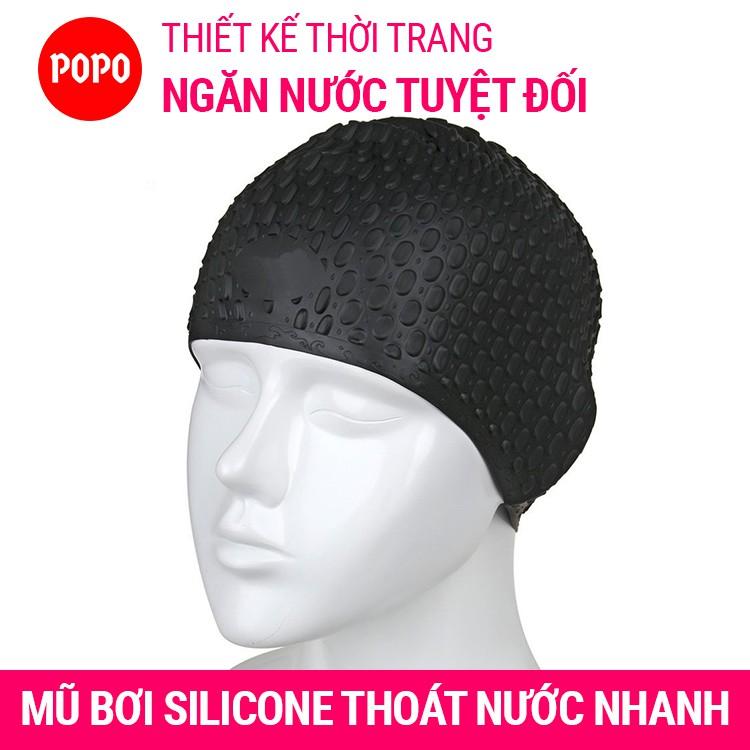 Nón bơi người lớn, nón bơi nam nữ thoát nước chất liệu Silicone cao cấp CA32 POPO ngăn nước tuyệt đối mũ bơi nam, nữ