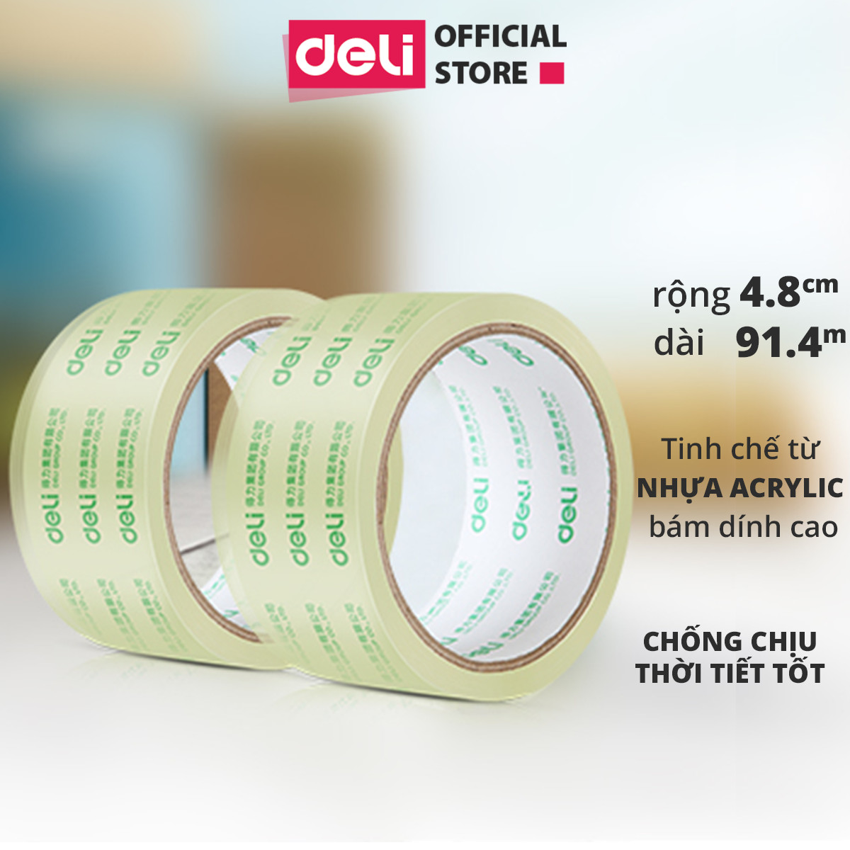 Băng dính băng keo trong đóng hàng Deli - Loại 48mm*91.4m - 6 cuộn - 30205