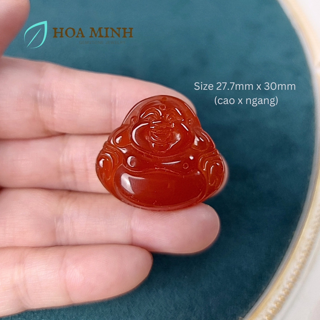 Mặt dây chuyền kiểu ngài Di Lặc đá Mã Não A size 27x30mm hoan hỉ phong thuỷ tài lộc
