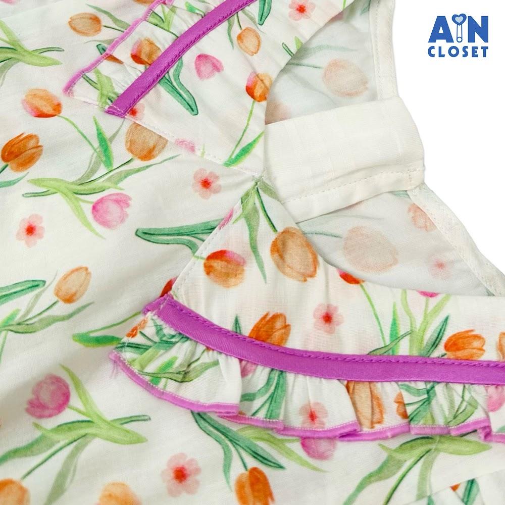 Đầm bé gái họa tiết Tulip Cam Viền Tím cotton - AICDBGDKS94K - AIN Closet