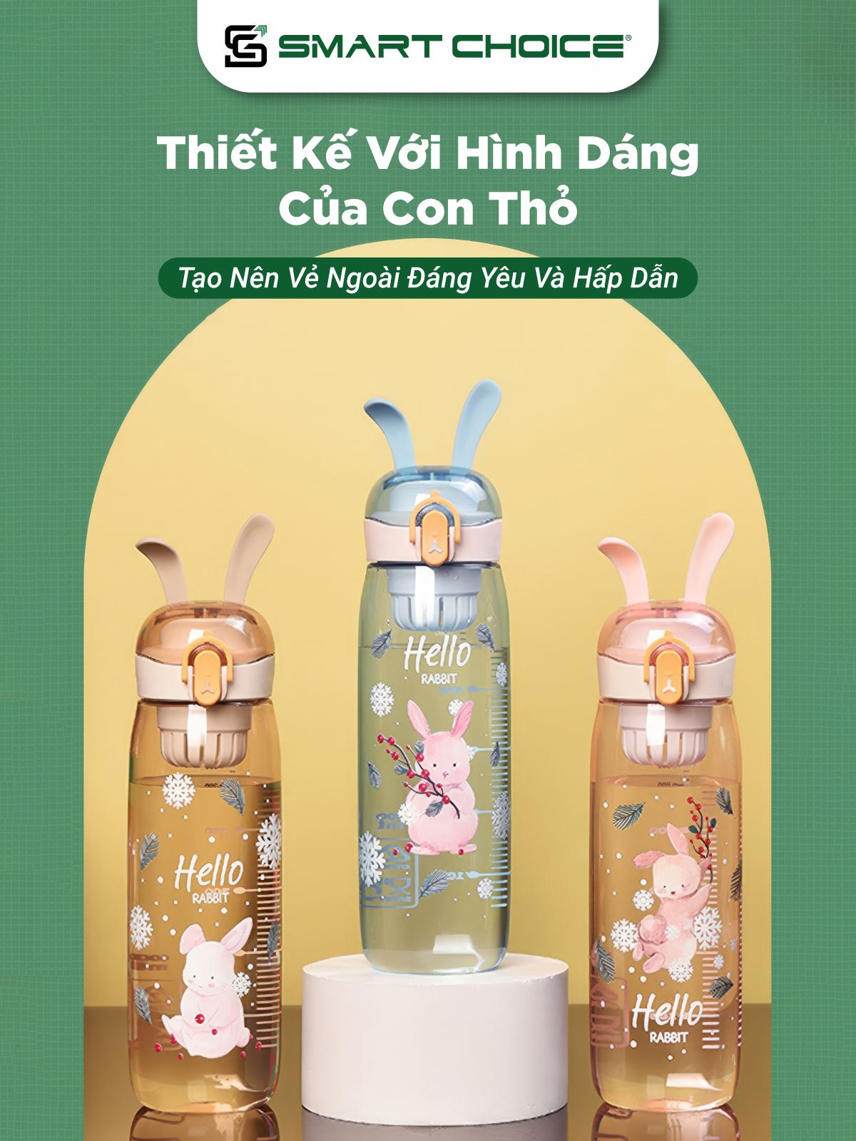 Bình Nước Con Thỏ SMARTCHOICE Trong Suốt 4 Màu Bằng Nhựa Cao Cấp SCG-PK087