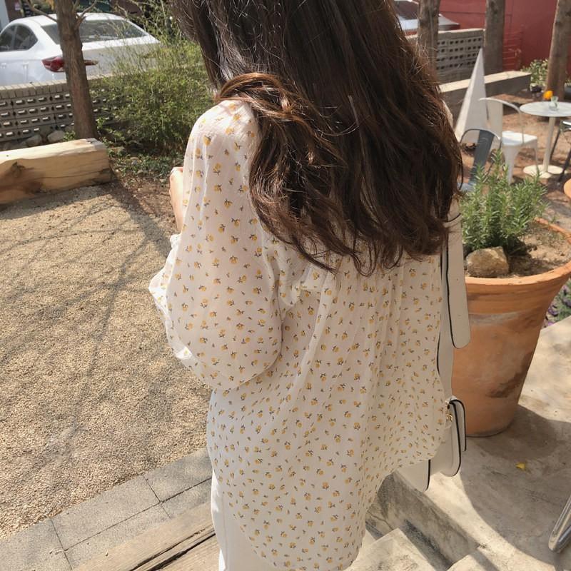 Áo sơ mi hoa nhí dài tay viền bèo thời trang Hàn Quốc, Áo sơ mi họa tiết hoa nhí cực xinh ngày hè