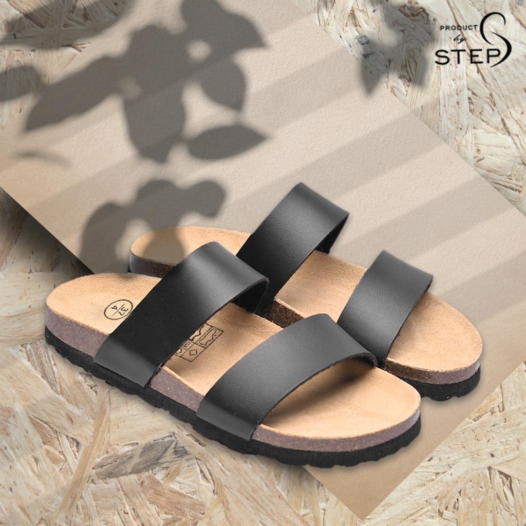 Dép đế trấu Unisex Da tổng hợp quai đôi