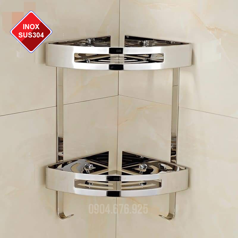 Kệ góc nhà tắm nhà bếp hàng loại 1 dày - Kệ góc chất liêu 100% SUS Inox 304 hai tầng cao cao cấp sáng bóng bền đẹp