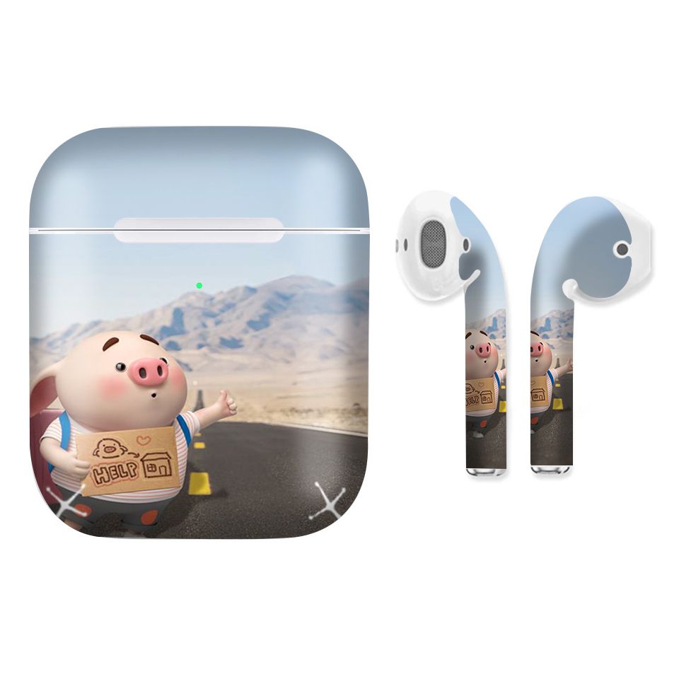 Miếng dán skin chống bẩn cho tai nghe AirPods in hình Heo con dễ thương - HEO2k19 - 116 (bản không dây 1 và 2)