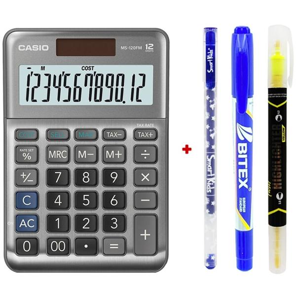 Máy Tính Văn Phòng Casio MS - 120FM - Màu Xám - Kèm Quà Chất