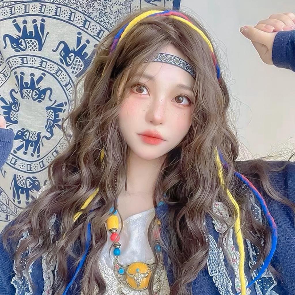 Wig teen/lolita/cosplay xoăn hippie BHT096 nâu lạnh và xoăn lọn đỏ