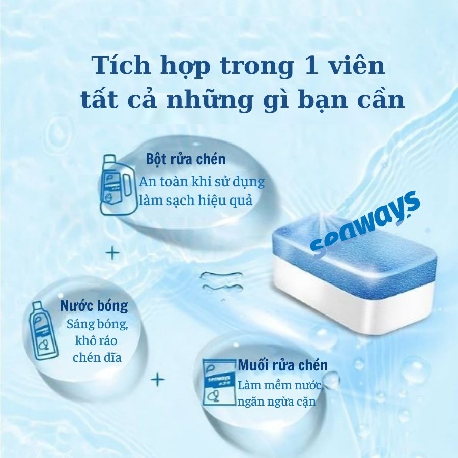 Viên rửa chén bát Seaways 3 trong 1 chuyên dụng cho mọi loại máy rửa chén, /túi