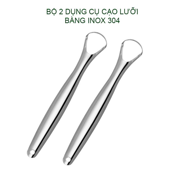 Bộ 2 dụng cụ cạo lưỡi bằng inox 304, làm sạch bề mặt lưỡi giúp hơi thở thơm mát