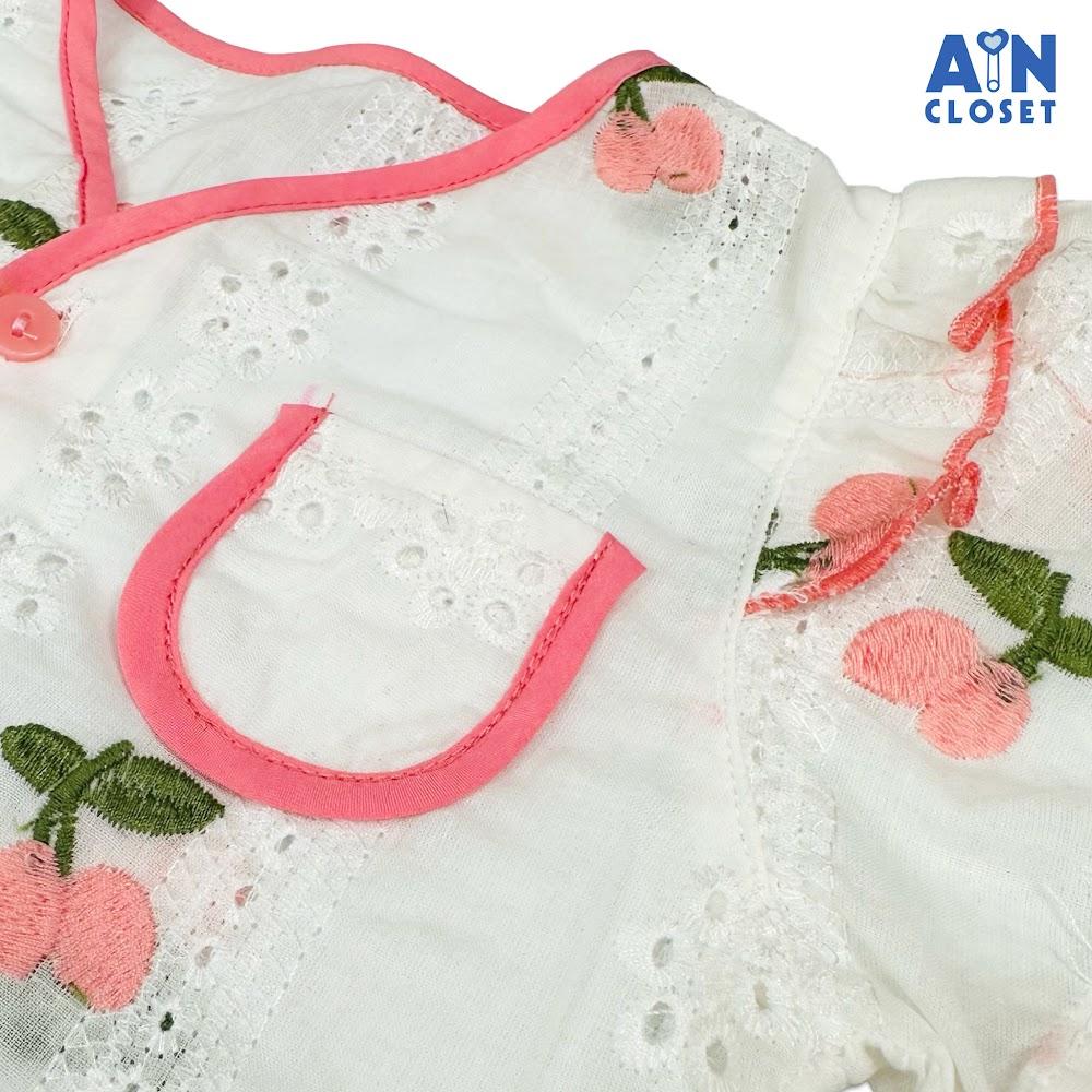 Áo Sơ mi Trắng Ngắn tay bé gái họa tiết Cherry Hồng Cotton Thêu - AICDBGEPXCWY - AIN Closet