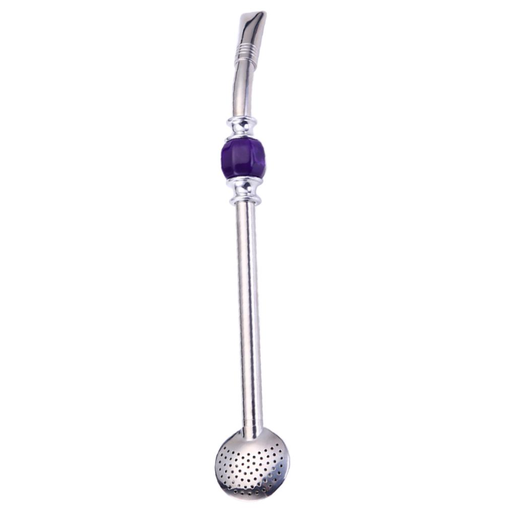 Stainless Steel Yerba Mate Straw Spoon Bombilla Tea Strainer Filter Colander Purple