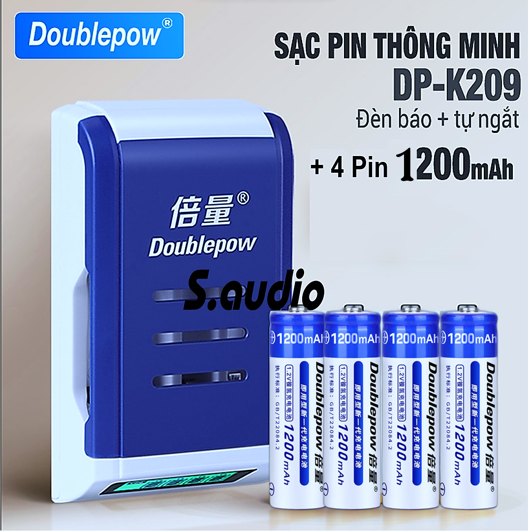 04 Pin Sạc AA 1200mah Doublepow + Sạc Pin AA/AAA Doublepow K209 sạc nhanh Tự Ngắt, Pin AA dùng cho Micro , Điều khiển, Đồ chơi... | Hàng Chính Hãng
