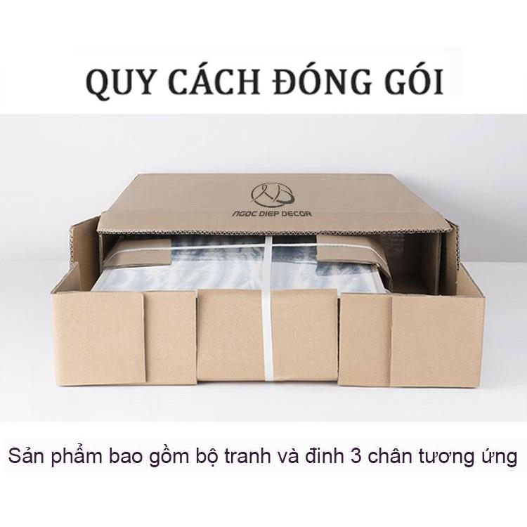 (BH 1 NĂM)Tranh Cửu Ngư Quần Hội - Tranh cá chép hoa sen treo phòng khách - Tranh cá phong thủy 3D