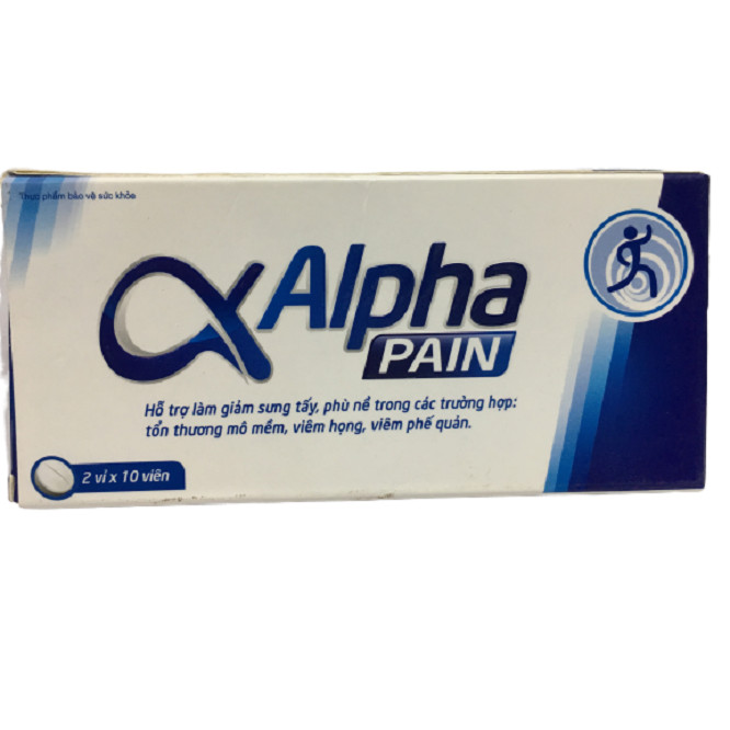 Hỗ trợ giảm sưng tấy, phù nề Viên uống Alpha pain chứa bromelain dùng trong các trường hợp viêm họng, viêm phế quản, chấn thương phần mềm- hộp 20 viên, hàng chính hãng 
