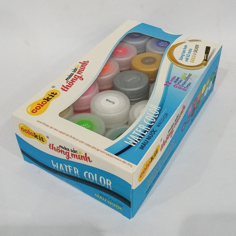 Màu Nước Thiên Long WACO-C09 12 Màu (Tặng 1 Màu Gold- 1 Màu Silver- 1 Màu Trắng)