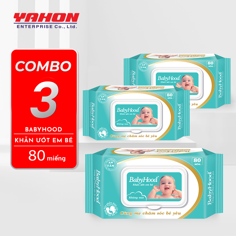 Combo 3 Bao Khăn Ướt Em Bé BABYHOOD Không Mùi, 80 Miếng/Bao