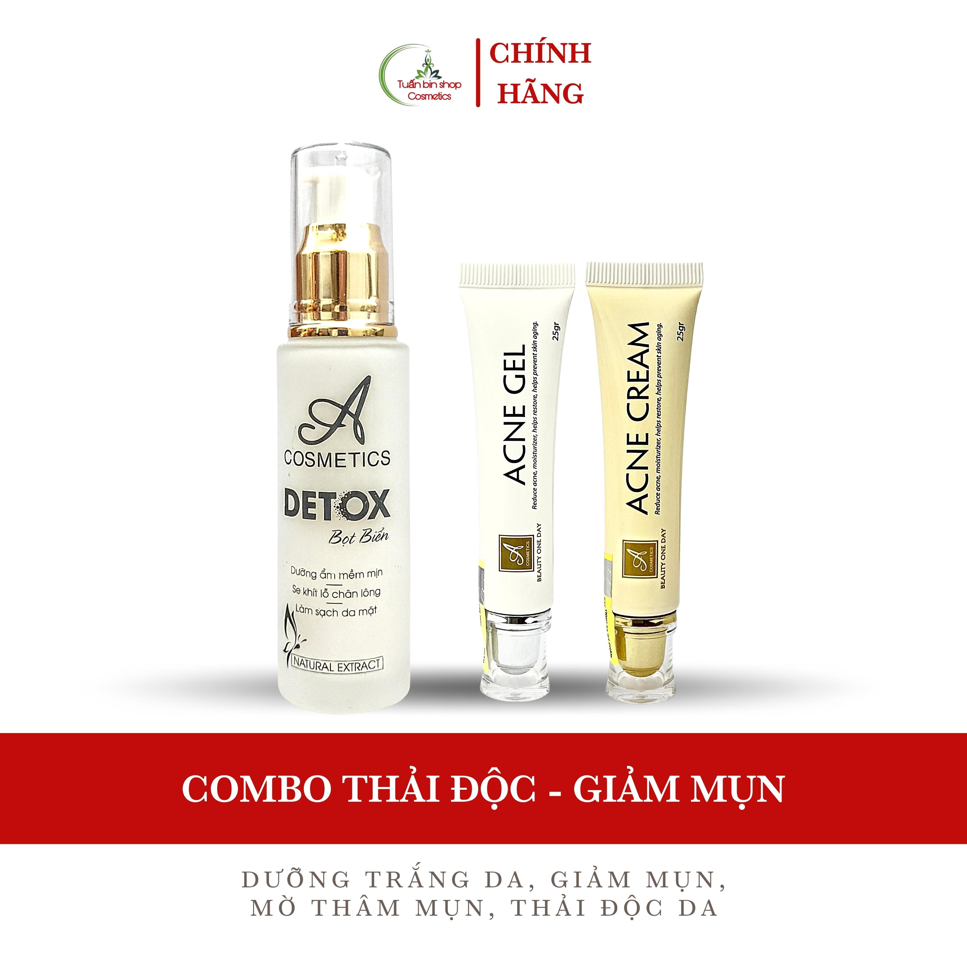 Combo kem giảm mụn, thải độc da, se khít lỗ chân lông Acosmetics, kem giảm mụn siêu tốc độ, detox bọt biển 100g