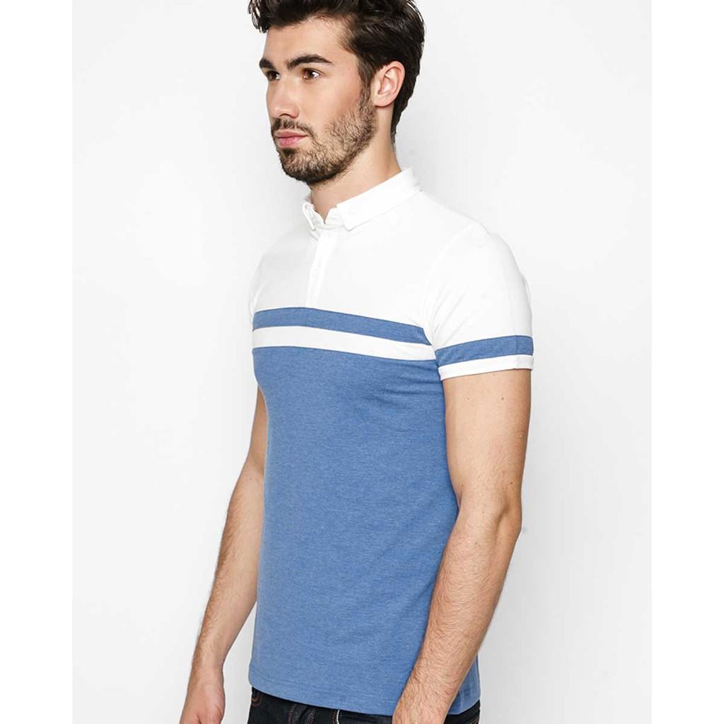 Áo Thun Nam F2 Cotton Có Cổ Xanh Dương TC163