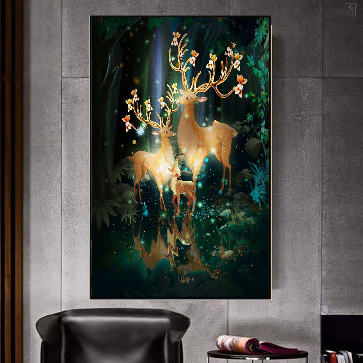 Tranh Gia Đình Hươu Treo Tường Phòng Khách - Tranh Canvas Sang Trọng Cao Cấp