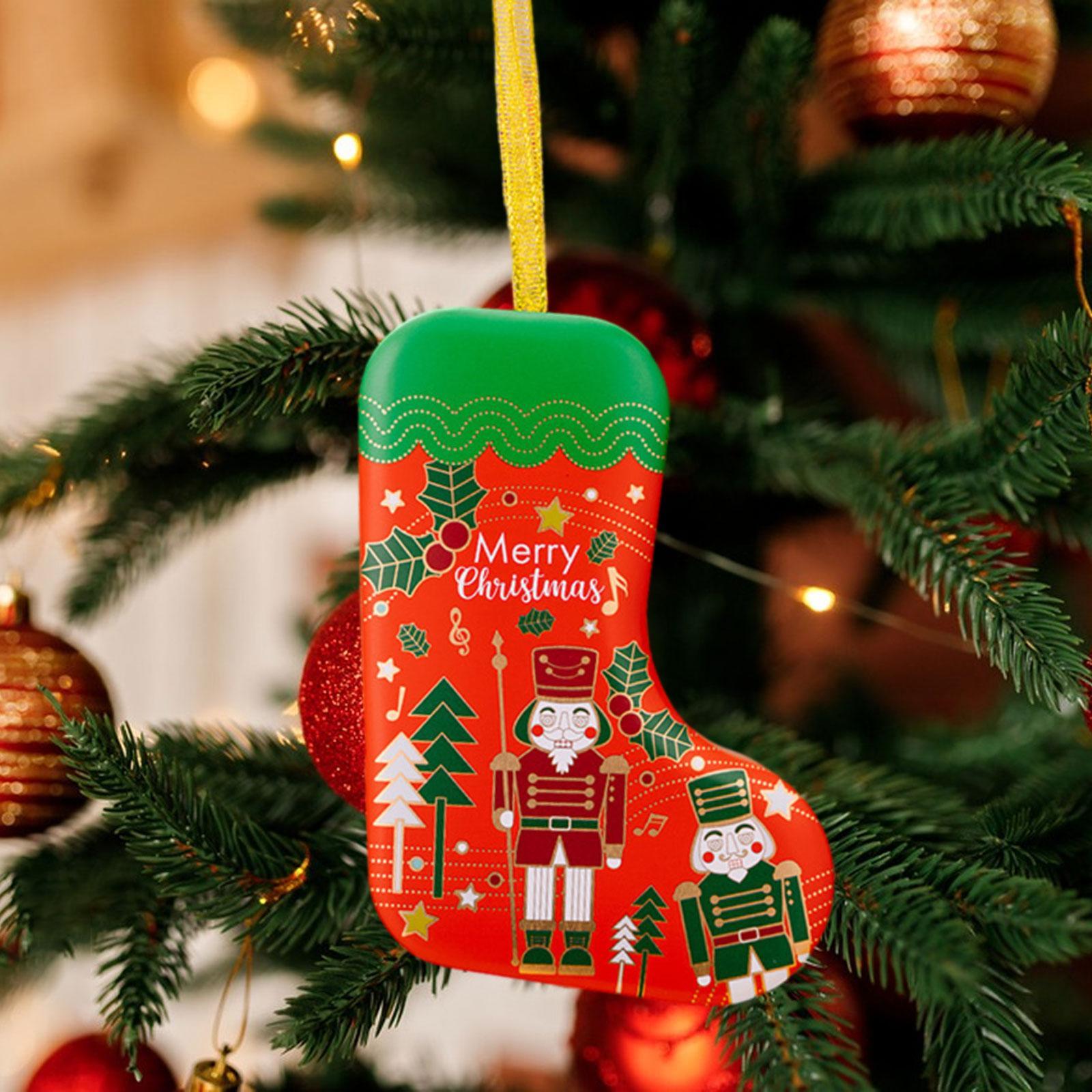 Christmas Tin Box Hanging Gift Box Unique Snack Container Cookie Tin Jar Treat Box for Christmas Tree Festival Party Supplies
